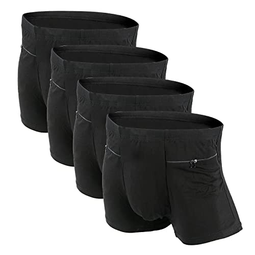 LUEXBOX Taschenunterwäsche für Herren mit versteckter versteckter Tasche, Reise-Boxershorts, 4 Packungen (schwarz), Schwarz, XX-Large von LUEXBOX