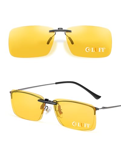 LUFF Polarisierte Nachtsichtbrille Clip auf für verschreibungspflichtige Brillen-gute Clip-Stil nachtfahrbrille für Myopie Brille im Freien/Fahren/Angeln Gelb 58 * 37MM von LUFF