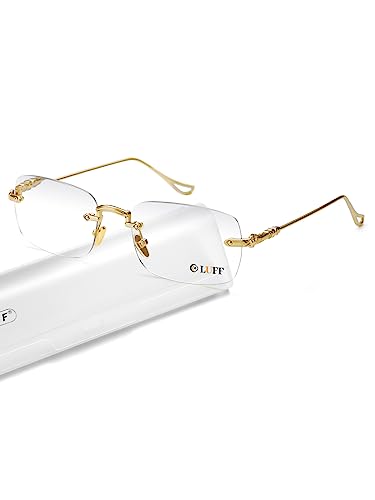 LUFF Rahmenlose Lesebrille für Frauen Männer, rahmenlose Lesebrille Blaues Licht Metall Klassische Computerbrille Anti Eyestrain von LUFF