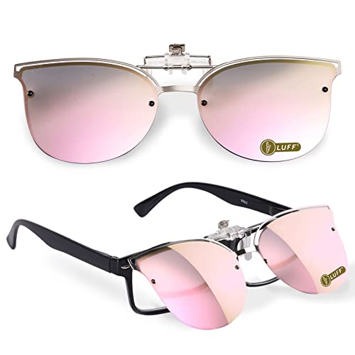 LUFF Reversible Polarized Clip Sonnenbrille, Damenmode Cat Eye Vintage Outdoor Sonnenbrille Clips für Brillen für Damen(Pink) von LUFF