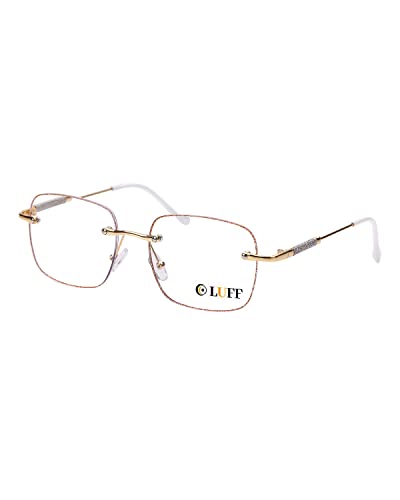 LUFF Rimless Lesebrille für Frauen blaues Licht Blocking, Mode Metall Computer Leser, rahmenlose Brillen Anti Eyestrain(Gold)(3.5X) von LUFF