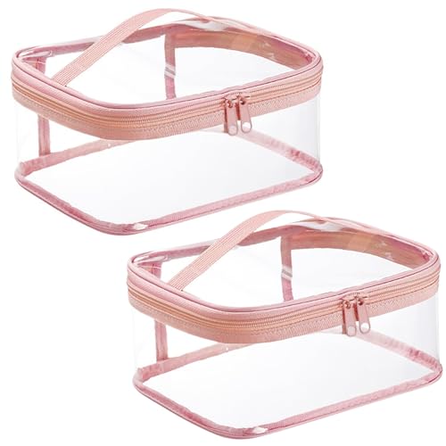 LUFFLOK 2 Stück Kosmetiktasche, wasserdichte Kulturbeutel Transparent, Handgepäck-Reisezubehör, Make-up-Kosmetiktasche Waschtasche für Damen & Herren Familie，Reise-Organizer für Zubehör (Rosa) von LUFFLOK