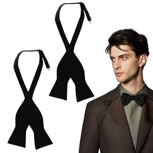 LUFFLOK 2 Stück Schwarze Fliege Herren, Anpassbare Selbstbinder-Fliege, Clip-on Fliege, Klassische Vorgebundene Fliege, Herren Accessoire für Fasching, Hochzeit und Smoking von LUFFLOK