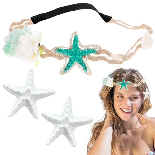 LUFFLOK 3 Stück Blumenkranz Haare, Kostüm Damen, Haarschmuck Kopfschmuck Seestern Haarband Haarspangen für Damen Mädchen, Accessoires für Party Festival von LUFFLOK