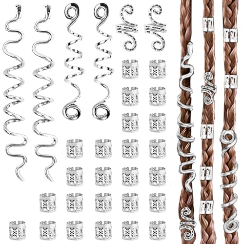 LUFFLOK 31 Stück Silber-Haarschmuck für Zöpfe, Dreadlocks Schmuck, Haaranhänger für Frauen und Männer, Manschetten-Clips für Haar-Dreadlock, Dreadlocks Perlen Flechtet Haarspiralen Clips (Silber) LUFFLOK 31 Stück Silber-Haarschmuck für Zöpfe, Dreadlocks Schmuck, Haaranhänger für Frauen und Männer, Manschetten-Clips für Haar-Dreadlock, Dreadlocks Perlen Flechtet Haarspiralen Clips (Silber) von LUFFLOK