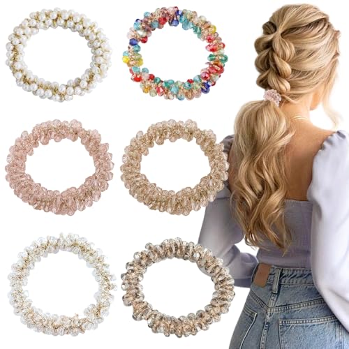 LUFFLOK 6 Stück Haar Accessoires, Festival Haarschmuck, Haargummis Hochzeit und Pferdeschwanzhalter, Haarschmuck Damen und Mädchen, Haargummis zum Zusammenbinden des Haars im Alltag (6 Stück) von LUFFLOK