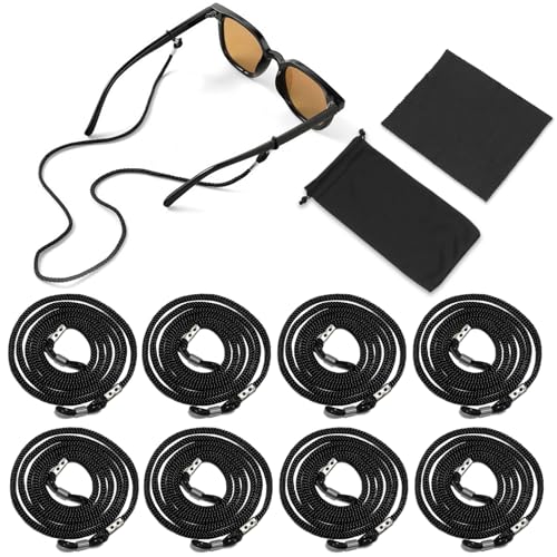 LUFFLOK 8 Stück Brillenband, Schwarze Nylon-Brillenkette für Damen & Herren, Einstellbar Sonnenbrillen Band für Laufen, Sport, Outdoor, mit Mikrofaserreinigungstuch und Aufbewahrungstasche (Schwarz) LUFFLOK 8 Stück Brillenband, Schwarze Nylon-Brillenkette für Damen & Herren, Einstellbar Sonnenbrillen Band für Laufen, Sport, Outdoor, mit Mikrofaserreinigungstuch und Aufbewahrungstasche (Schwarz) von LUFFLOK