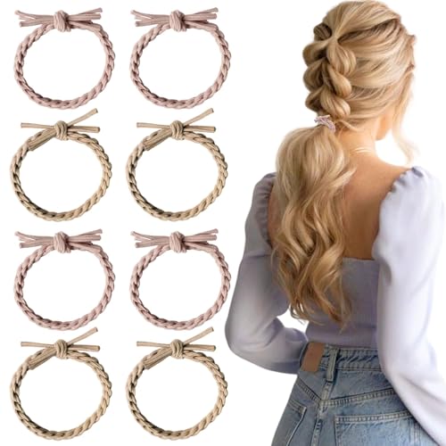 LUFFLOK 8 Stück Haar Elastische Haargummi, 6 Farben No Damage Pferdeschwanzhalter Haarschmuck, Elastisch Haarbänder für Damen und Mädchen, Dickes und Lockiges Haar, Rosa + Gold (8 Stück) von LUFFLOK