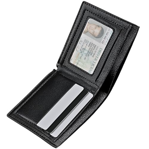 LUFFLOK Geldbörse Slim PU-Leder, Schwarz Karten Portmonee für Damen und Herren, 2 Fächer für Banknoten Brieftasche, Minimalistisch Portemonnaie Herren mit ID-Kartenfenster, Kreditkarte (Schwarz) von LUFFLOK