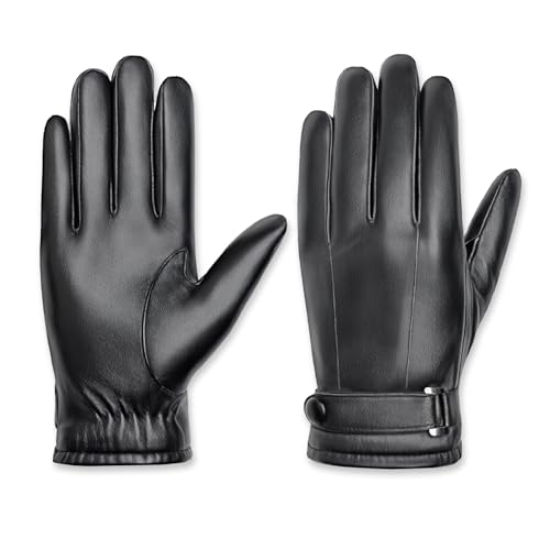 LUFFLOK Herren PU Kunstleder Handschuhe, Touchscreen Outdoor Handschuhe Thermisch Gepolstertem Innenfutter, Fahrhandschuhe für Herren und Damen bei Kühlem Wetter, Winter Handschuhe Herren (SCHWARZ) von LUFFLOK