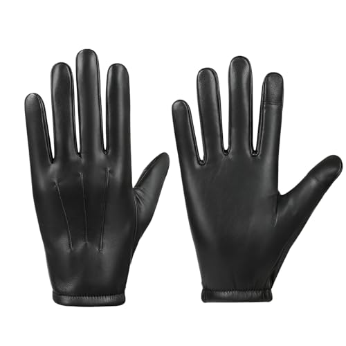 LUFFLOK Schwarze PU Kunstleder Handschuhe für Herren, Touchscreen Texting Winter Handschuhe mit dünnem Fleece-Innenfutter, kaltes Wetter Outdoor Fahrhandschuhe für Herren und Damen (SCHWARZ) von LUFFLOK