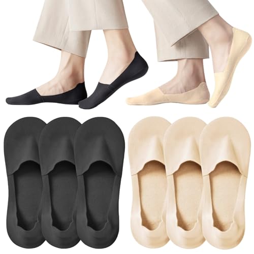 LUFFLOK Unsichtbare Füßlinge Damen, 6 Paare Rutschfeste Fußsocken, Damen Ultra Niedrig-Cut Liner Socken, Kühlende Ice Silk Socken für Sneaker Loafer, Flats, Bootsschuhe und Canvas, Nude+Schwarz LUFFLOK Unsichtbare Füßlinge Damen, 6 Paare Rutschfeste Fußsocken, Damen Ultra Niedrig-Cut Liner Socken, Kühlende Ice Silk Socken für Sneaker Loafer, Flats, Bootsschuhe und Canvas, Nude+Schwarz von LUFFLOK