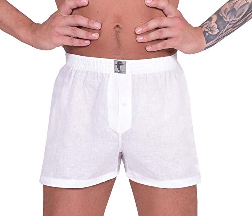 Luft Herren-Boxershorts aus feinem Leinen, weich, elastisch, elastischer Bund - Weiß - X-Large von LUFT by COME PRIMA Limited