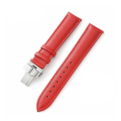 LUGEMA 12 14 16 18 20 22 24 Mm Uhrenarmband Aus Echtem Leder For Damen Und Herren Mit Schmetterlingsschnalle Und Stiften(Red,24mm) von LUGEMA