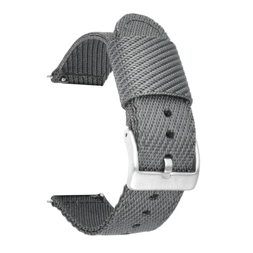 LUGEMA 18mm 20mm 22mm 24mm Sport Weave Nylon Uhrenarmband Damen Herren Armbanduhr Armband Quick Release Stoff Uhrenarmband Armband(Grey silver buckle,18mm) von LUGEMA