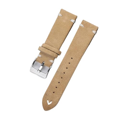 LUGEMA 18mm 20mm 22mm Schnellverschluss Wildleder Uhrenarmband Vintage Handgemachtes Universalarmband Uhrenzubehör(Khaki-White,20mm) von LUGEMA