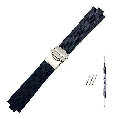 LUGEMA 24 Mm X 11 Mm Schwarzes Silikonkautschukarmband Kompatibel Mit Oris Aquis-Armband, Konvexem Armband, Edelstahlarmband Mit Sicherheitsschnalle von LUGEMA