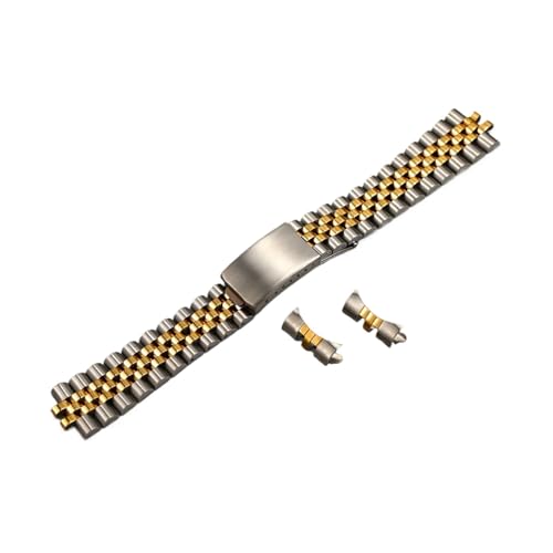 LUGEMA 316L Edelstahl 18 Mm 20 Mm 2 Ton Gold Massiver Edelstahl Jubilee Uhrenarmband Band Gebogenes Ende Kompatibel Mit Rolex-Uhren (Size : 20mm) von LUGEMA