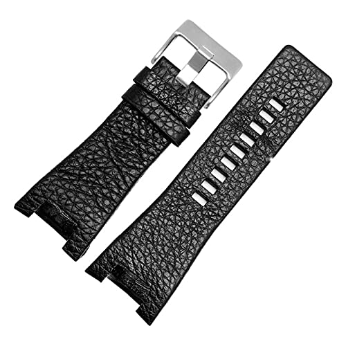 LUGEMA 32mm Echtes Leder Armband kompatibel mit Dieseluhrarmband for DZ1216 DZ1273 DZ4246 DZ4247 DZ287 Weiches atmungsaktives Armband Armbandarmband (Color : BlackA silver buckle, Size : 32-18mm) von LUGEMA