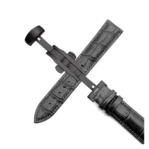 LUGEMA Business Casual Schwarz Braun Echtes Kalbsleder Uhrenarmband Schmetterlingsschnalle Krokodilmuster Armband 18 20 22 24 Mm(Black Black,21mm) von LUGEMA