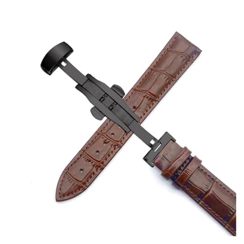 LUGEMA Business Casual Schwarz Braun Echtes Kalbsleder Uhrenarmband Schmetterlingsschnalle Krokodilmuster Armband 18 20 22 24 Mm(Brown Black,16mm) von LUGEMA