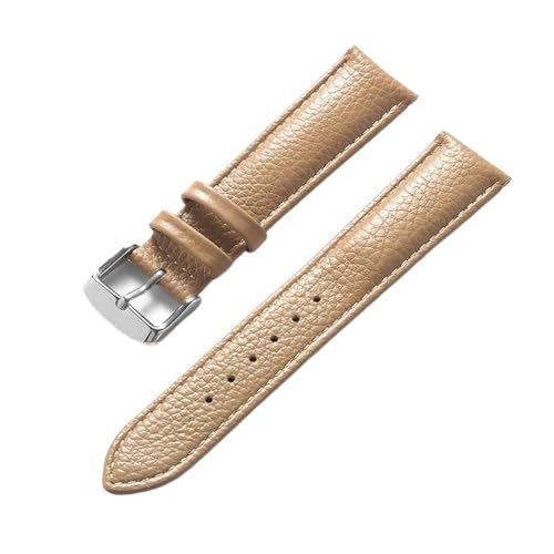 LUGEMA Echtes Leder Litschi-Muster, Weiches Lederarmband, Herren-Damen-Dornschließe, Elefantengrau, Aprikose, Lila, Uhrenarmband-Zubehör(Beige,17mm) von LUGEMA
