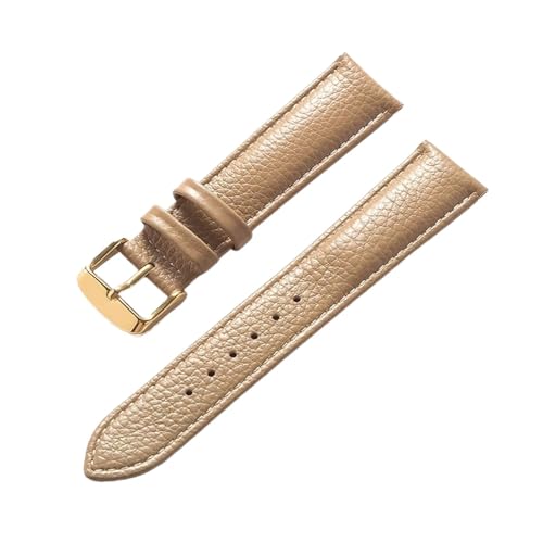 LUGEMA Echtes Leder Litschi-Muster, Weiches Lederarmband, Herren-Damen-Dornschließe, Elefantengrau, Aprikose, Lila, Uhrenarmband-Zubehör(Beige Gold Buckle,22mm) von LUGEMA