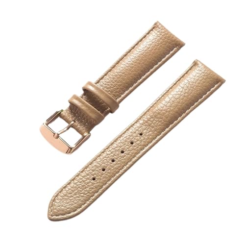 LUGEMA Echtes Leder Litschi-Muster, Weiches Lederarmband, Herren-Damen-Dornschließe, Elefantengrau, Aprikose, Lila, Uhrenarmband-Zubehör(Beige rose,14mm) von LUGEMA