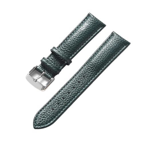 LUGEMA Echtes Leder Litschi-Muster, Weiches Lederarmband, Herren-Damen-Dornschließe, Elefantengrau, Aprikose, Lila, Uhrenarmband-Zubehör(Dark green,17mm) von LUGEMA
