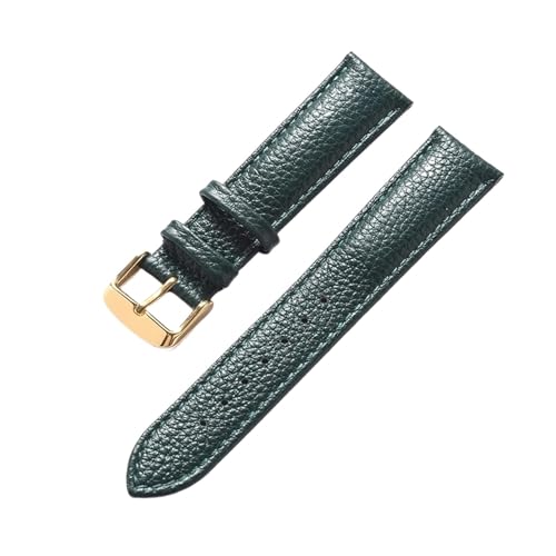 LUGEMA Echtes Leder Litschi-Muster, Weiches Lederarmband, Herren-Damen-Dornschließe, Elefantengrau, Aprikose, Lila, Uhrenarmband-Zubehör(Dark green gold,19mm) von LUGEMA