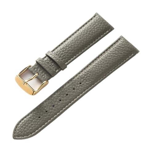 LUGEMA Echtes Leder Litschi-Muster, Weiches Lederarmband, Herren-Damen-Dornschließe, Elefantengrau, Aprikose, Lila, Uhrenarmband-Zubehör(Elephant Grey Gold,14mm) von LUGEMA