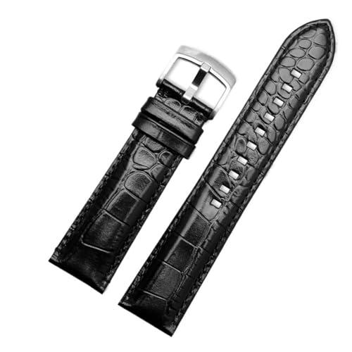 LUGEMA Echtes Leder-Uhrenarmband, Kompatibel Mit Armani Ar2432 Ar2433 Ar2447, Herren-Damen, Wasserdicht, Schweißfest, Armband-Zubehör, 22-mm-Armband(Black-steel,22mm) von LUGEMA