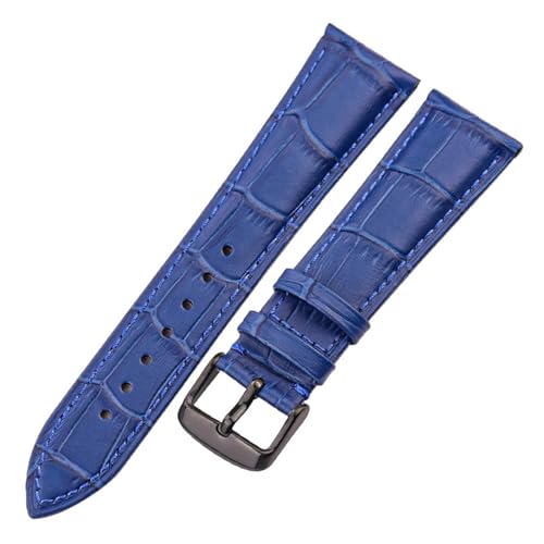 LUGEMA Echtes Leder Uhrenarmband Krokodilmuster Rindsleder 18 19 20 21 22 24 Mm Schwarz Braun Blau Rot Armband(Blue Black Buckle,20mm) von LUGEMA
