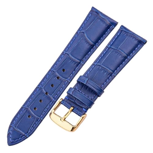 LUGEMA Echtes Leder Uhrenarmband Krokodilmuster Rindsleder 18 19 20 21 22 24 Mm Schwarz Braun Blau Rot Armband(Blue Gold Buckle,20mm) von LUGEMA