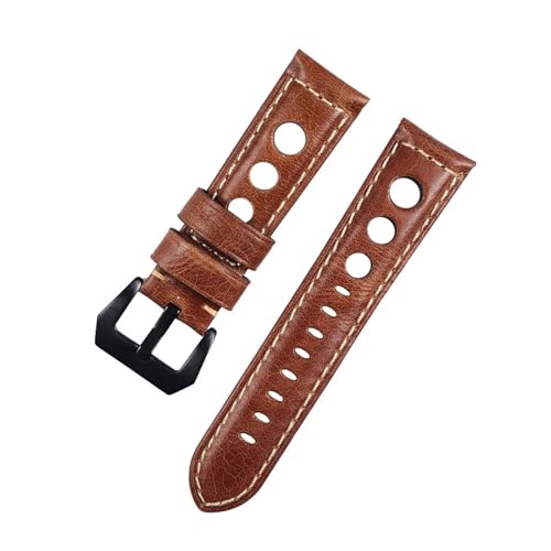 LUGEMA Echtes Leder Uhrenarmband Vintage Braun Schwarz 20mm 22mm 24mm Uhrengürtel For Mann Drei Löcher Atmungsaktiv Weiches Uhrenarmband Leder(Brown-black,24mm) von LUGEMA