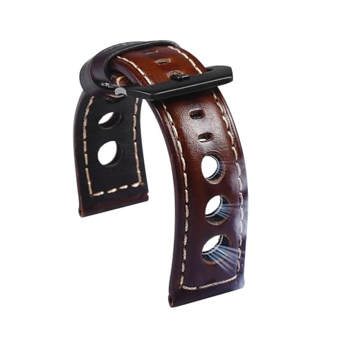 LUGEMA Echtes Leder Uhrenarmband Vintage Braun Schwarz 20mm 22mm 24mm Uhrengürtel For Mann Drei Löcher Atmungsaktiv Weiches Uhrenarmband Leder(Dark Brown-black,22mm) von LUGEMA