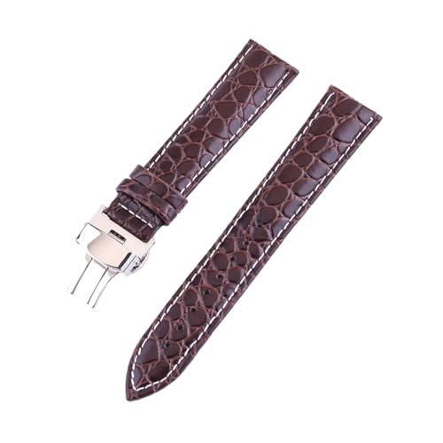 LUGEMA Echtes Lederarmband 12 13 14 15 16 17 18 19 20 21 22 24 mm Uhrenarmband mit Schmetterlingsschnalle(Coffee White Line,14mm) von LUGEMA