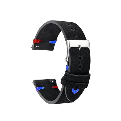 LUGEMA Echtes Wildleder Vintage-Uhrenarmbänder Hochwertiges Handgefertigtes Samt-Uhrenarmband 18 Mm 20 Mm 22 Mm 24 Mm Ersatzband (Color : Black with rd bu, Size : 22mm) von LUGEMA