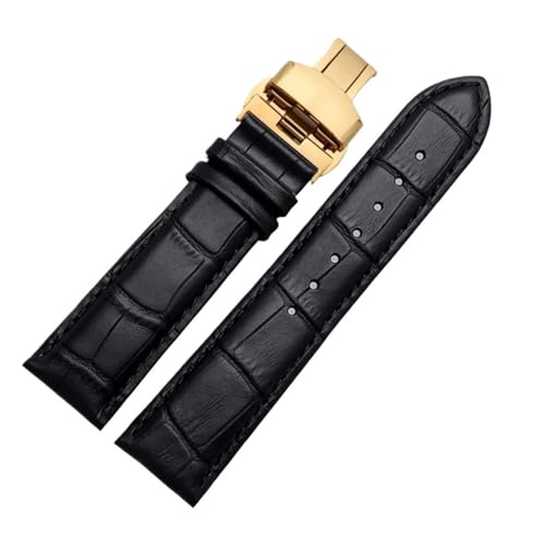 LUGEMA Echtleder-Uhrenarmband For Damen Und Herren, Kompatibel Mit Armani AR1945 1946 AR2500 2502 1981, Rindsleder-Uhrenarmband 14 18 20 22 Mm Armband(Black-gold B,18mm) von LUGEMA