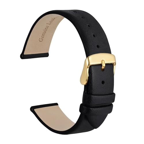 LUGEMA Elegantes Uhrenarmband Aus Echtem Leder, 8 Mm, 10 Mm, 12 Mm, 14 Mm, 16 Mm, 18 Mm, 20 Mm, 22 Mm, Ersatzbänder For Damen-Damenarmband(Black-Gold,20mm) von LUGEMA