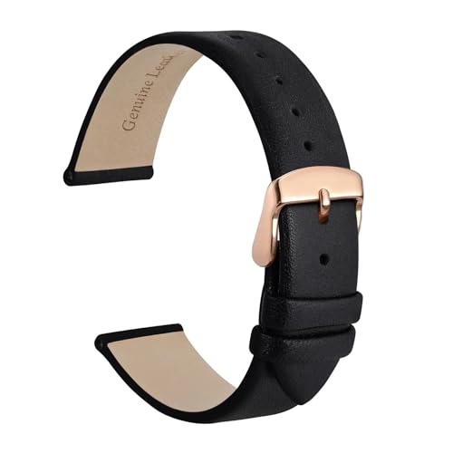LUGEMA Elegantes Uhrenarmband Aus Echtem Leder, 8 Mm, 10 Mm, 12 Mm, 14 Mm, 16 Mm, 18 Mm, 20 Mm, 22 Mm, Ersatzbänder For Damen-Damenarmband(Black-Rose,20mm) von LUGEMA