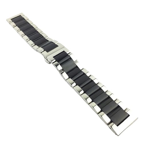 LUGEMA Ersatz-Uhrenarmband Aus Edelstahl, Glänzend, Matt, Zweifarbig, Mit Schmetterlingsschnalle, Uhrenarmband 1618202122232426mm(Silver black,23mm) von LUGEMA