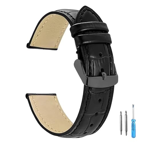 LUGEMA Ersatz-Uhrenarmband Aus Leder For Herren Und Damen, 12 Mm, 14 Mm, 16 Mm, 18 Mm, 20 Mm, 22 Mm, 24 Mm(Black-BK,24mm) von LUGEMA