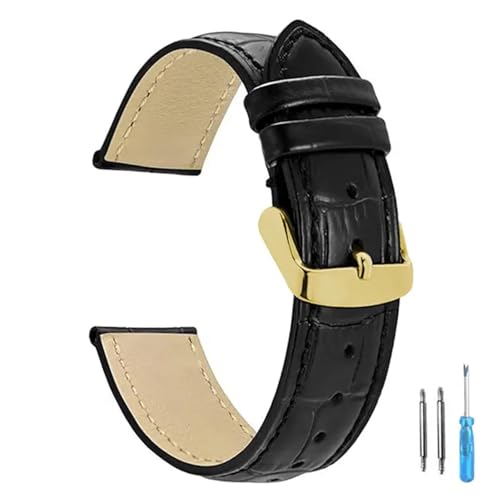 LUGEMA Ersatz-Uhrenarmband Aus Leder For Herren Und Damen, 12 Mm, 14 Mm, 16 Mm, 18 Mm, 20 Mm, 22 Mm, 24 Mm(Black-G,24mm) von LUGEMA