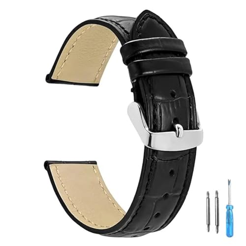 LUGEMA Ersatz-Uhrenarmband Aus Leder For Herren Und Damen, 12 Mm, 14 Mm, 16 Mm, 18 Mm, 20 Mm, 22 Mm, 24 Mm(Black-S,18mm) von LUGEMA