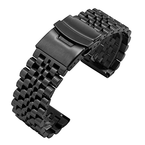LUGEMA Fine Stahl Armband 20mm 22mm Schwarz Silber Armband Ersatzmetallband Kompatibel mit Herren Edelstahl Watchkette (Color : BLACK WHITE, Size : 20mm) von LUGEMA