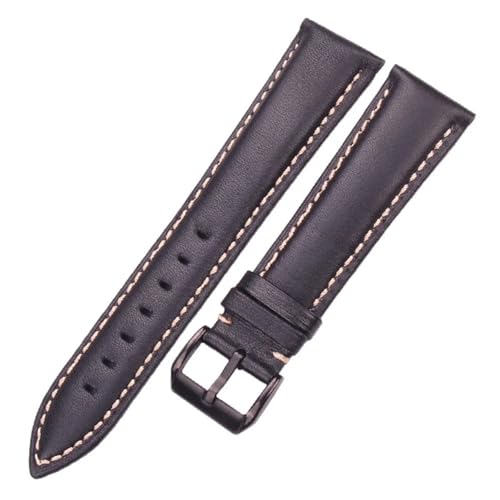LUGEMA Glattes Kalbsleder-Uhrenarmband, 18 19 20 21 22 24 Mm, Schwarz, Dunkelbraun, Damen- Und Herrenband, Silber-Gold-Dornschließe(Black Black Clasp,24mm) von LUGEMA