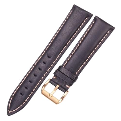 LUGEMA Glattes Kalbsleder-Uhrenarmband, 18 19 20 21 22 24 Mm, Schwarz, Dunkelbraun, Damen- Und Herrenband, Silber-Gold-Dornschließe(Black Gold Clasp,21mm) von LUGEMA
