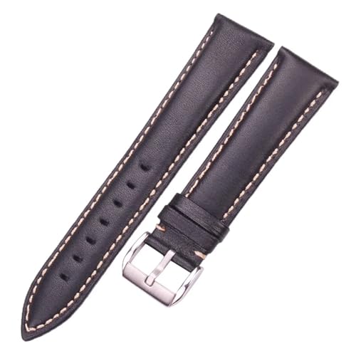 LUGEMA Glattes Kalbsleder-Uhrenarmband, 18 19 20 21 22 24 Mm, Schwarz, Dunkelbraun, Damen- Und Herrenband, Silber-Gold-Dornschließe(Black Silver Clasp,20mm) von LUGEMA