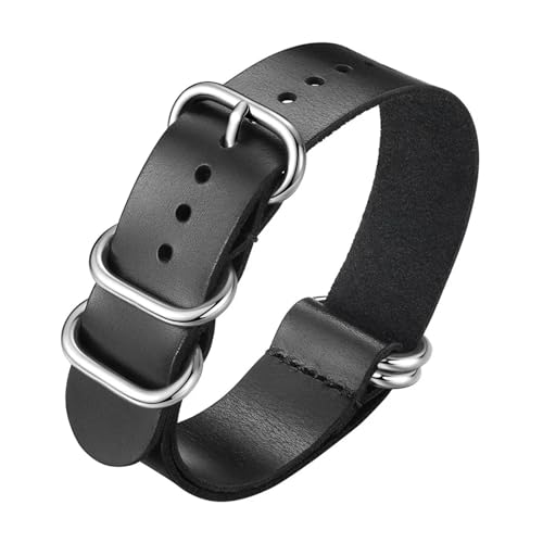 LUGEMA Handgefertigte Uhrenarmbänder Aus Echtem Leder, 18 Mm, 20 Mm, 22 Mm, Vintage-Uhrenarmband Mit Edelstahlschnalle(Black,18mm) von LUGEMA